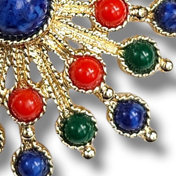 Designer Brooch Signed Sarah Coventry 60’s Red Blue Burst Pattern - Picture 4 of 6